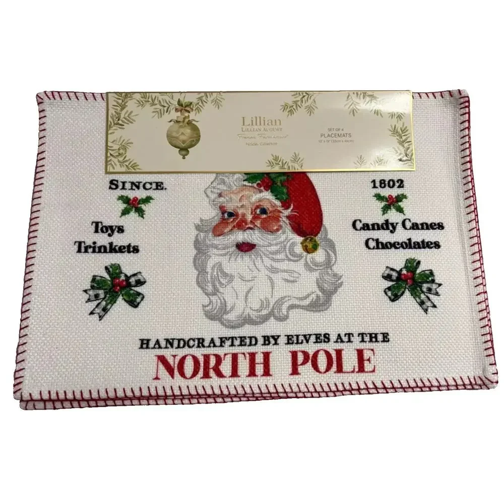 Lillian August Christmas SANTA CLAUS Placemat Set of 4 Holiday Decor 13x19 New